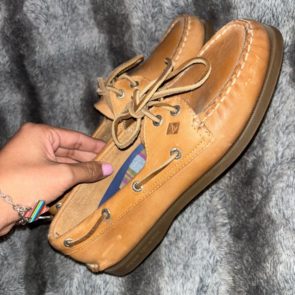 Women’s leather sperrys- never worn but scuffed from being in closet.